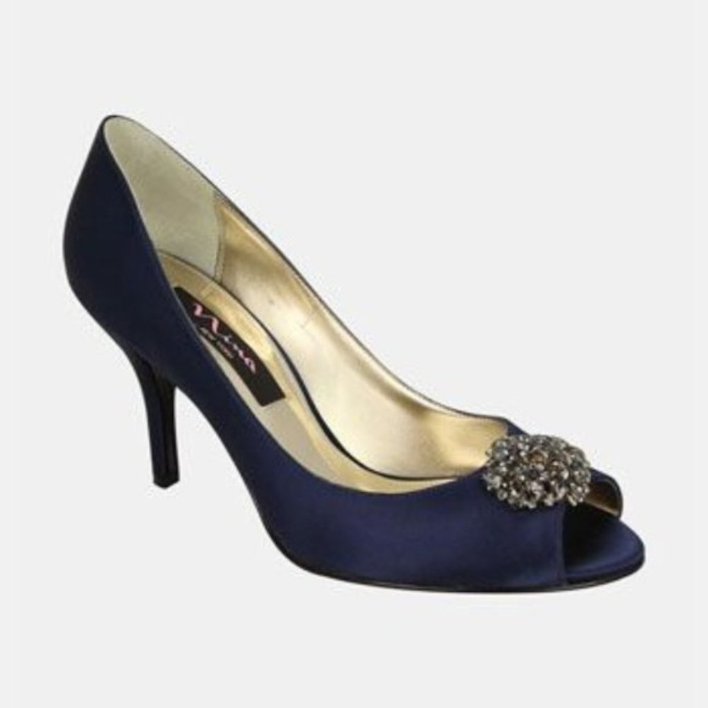 Nina | NWOT Satin Fiery Peep Toe Pumps